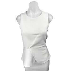 Monteau Women's White Sleeveless Ribbed Knit Zip Peplum Tank Blouse Top Size S